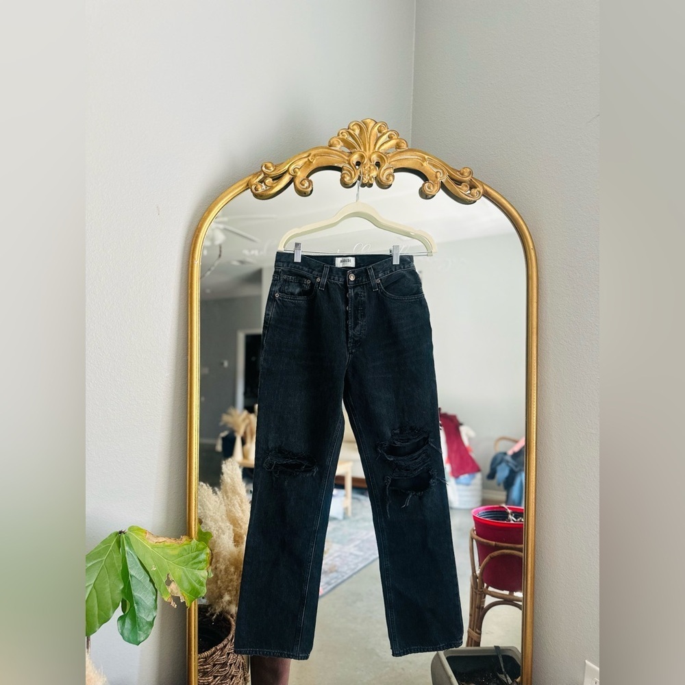 Agolde Lana distressed black straight jeans size 27